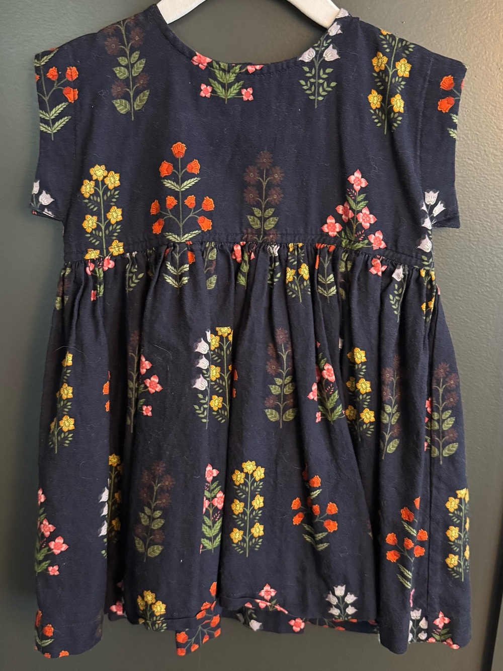 Pink Chicken Navy Floral Short-Sleeve Dress with Multicolor Blooms